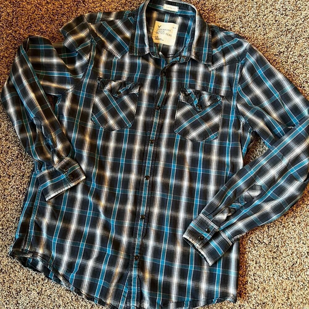 American Eagle vintage fit, long sleeve, snap up, plaid men's L, shirt.